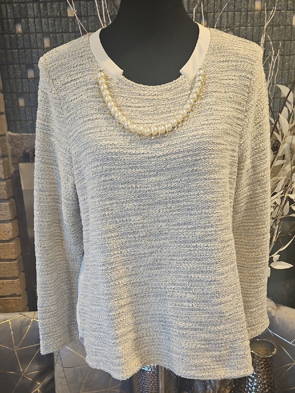 Neutral Cream Textured Knit Women's Sweater size L